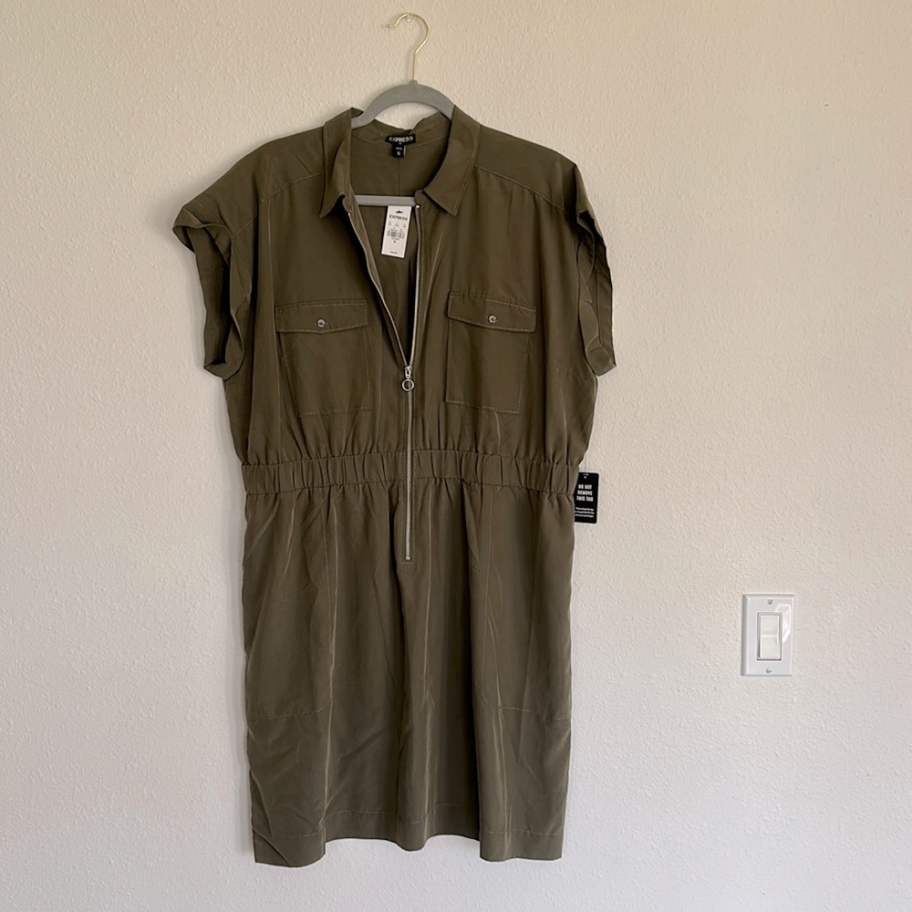 Express Olive Green Shirt Dress